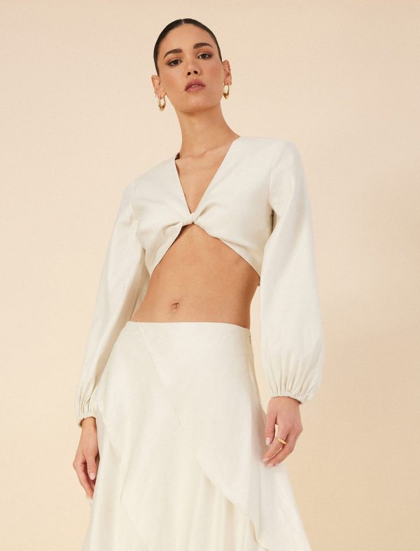 Bcbg Twist Front Crop Top Gardenia