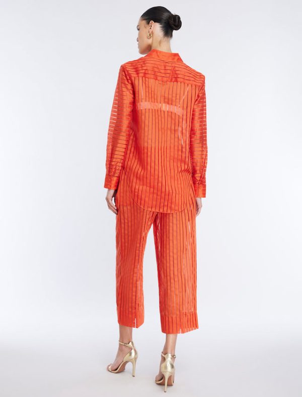 Bcbg Sheer Stripe Button Down Shirt Pumpkin - Image 4