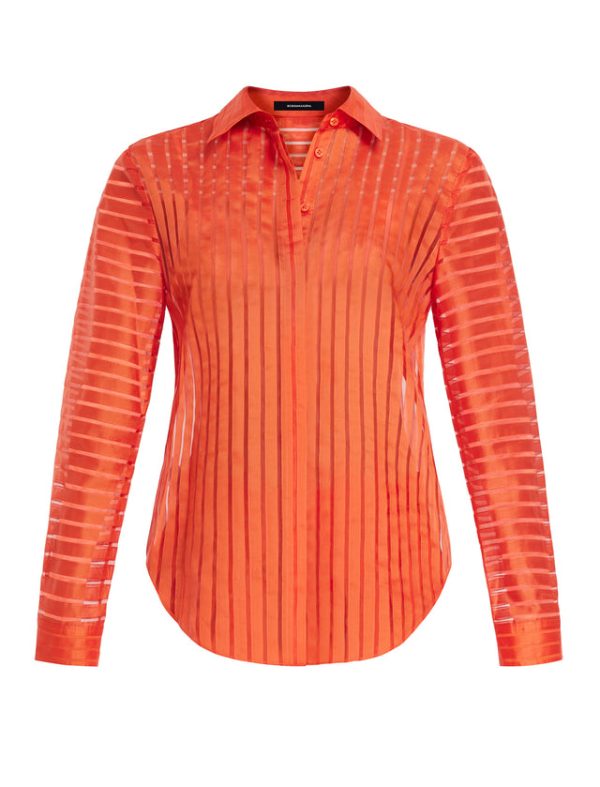 Bcbg Sheer Stripe Button Down Shirt Pumpkin - Image 7