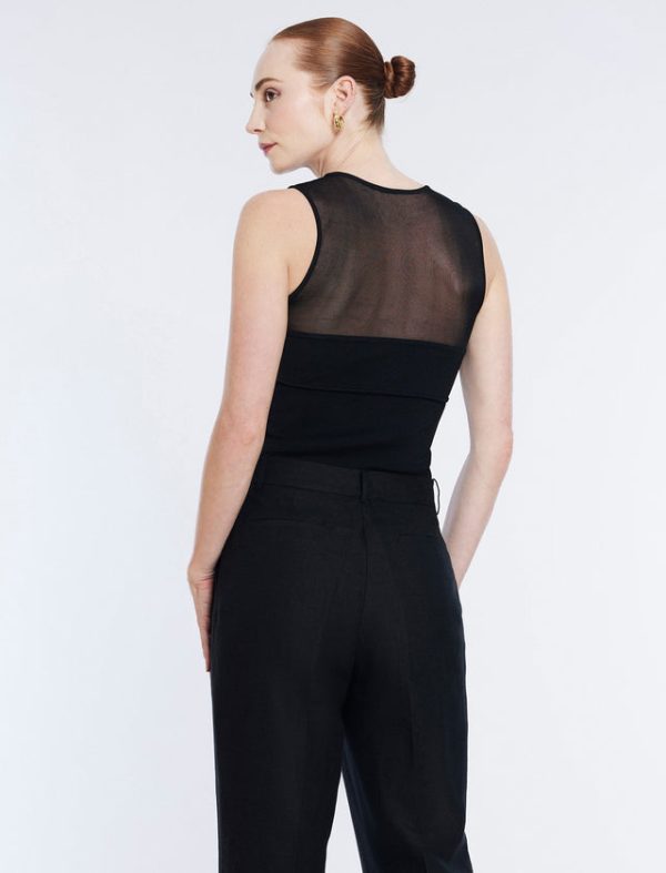 Bcbg Sheer Yoke Knit Top Black - Image 3