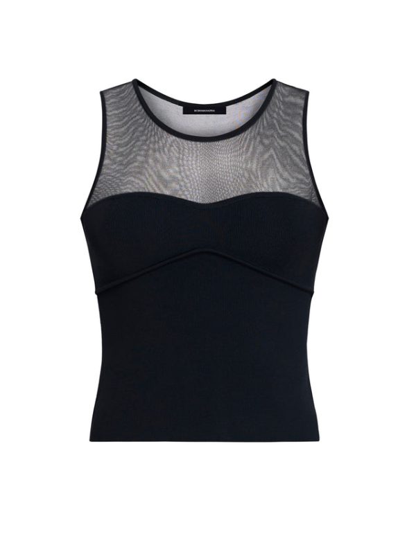 Bcbg Sheer Yoke Knit Top Black - Image 7