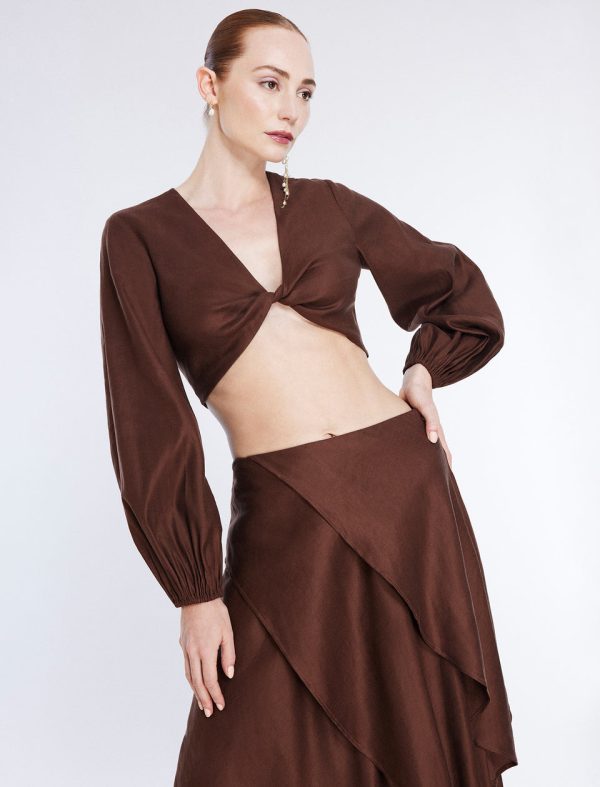 Bcbg Twist Front Crop Top Chocolate