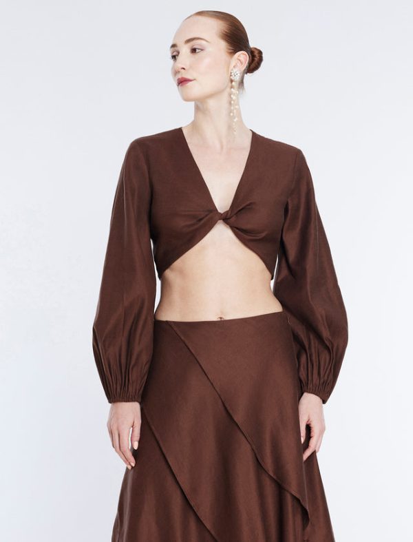 Bcbg Twist Front Crop Top Chocolate - Image 6