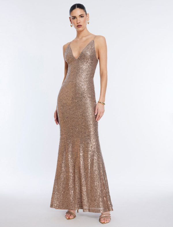 Bcbg Jiona Sequined Evening Gown Copper