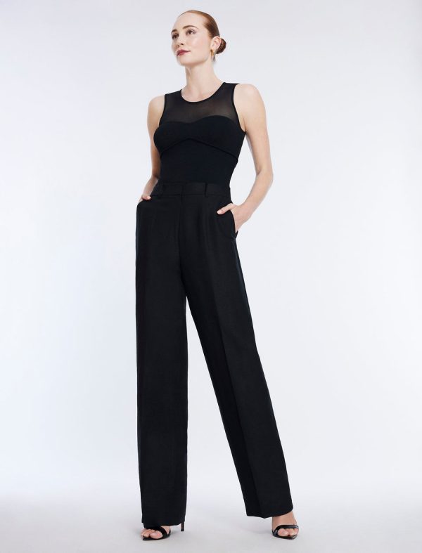 Bcbg Straight Leg Linen Pant Black - Image 2