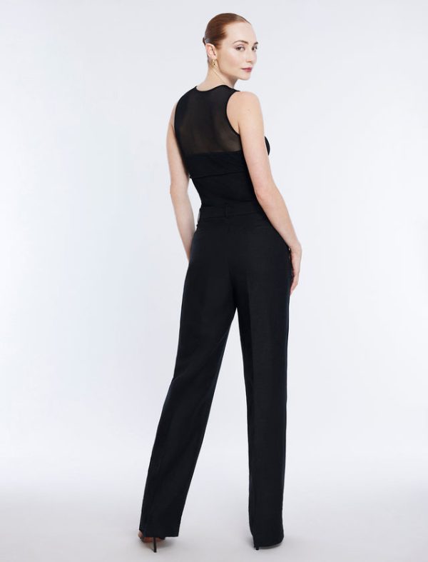 Bcbg Straight Leg Linen Pant Black - Image 4