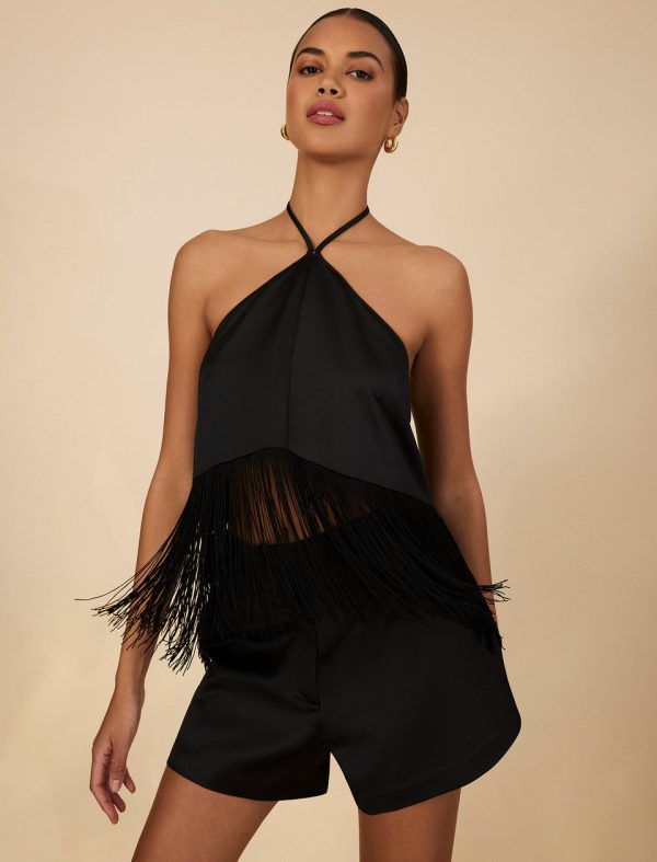 Bcbg Halter Fringe Crop Top