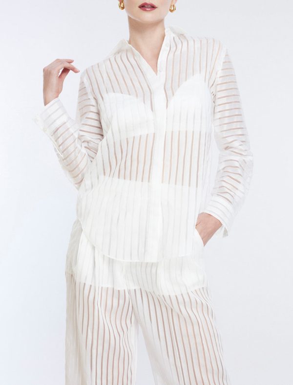 Bcbg Sheer Stripe Button Down Shirt - Image 5