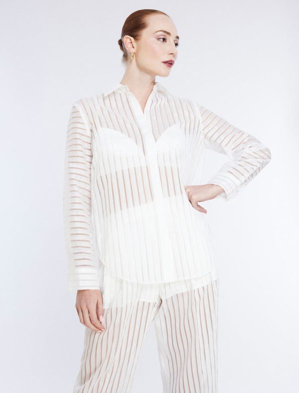 Bcbg Sheer Stripe Button Down Shirt - Image 6