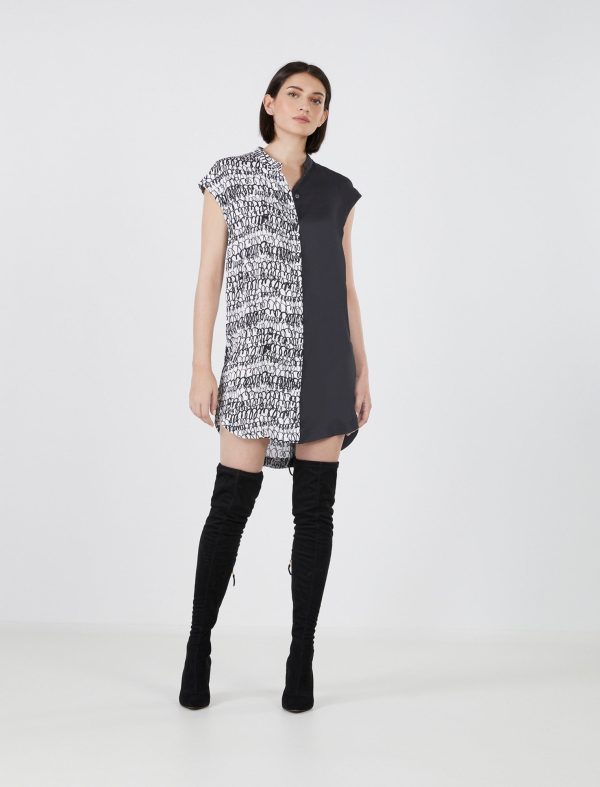 BCBG CIELO COLORBLOCK DRESS - GARDENIA/BLACK COMBO