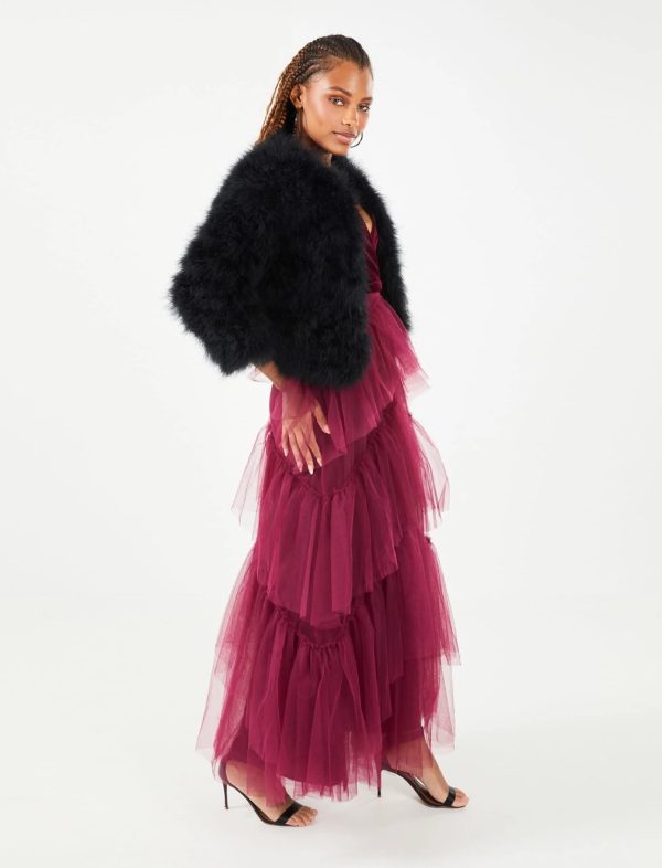 BCBG CLASSIC FEATHER SHRUG - BLACK