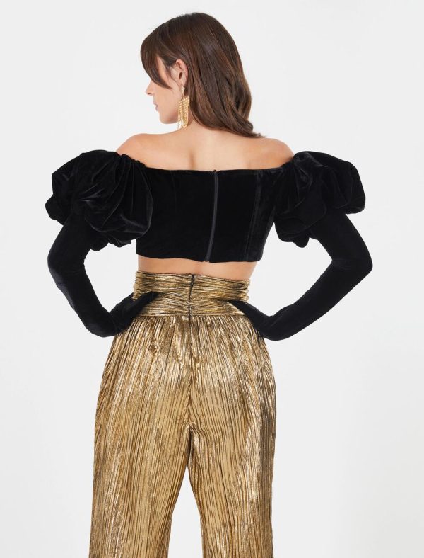 BCBG CORINA PUFF-SLEEVE GLOVED CROP TOP - BLACK BEAUTY - Image 4