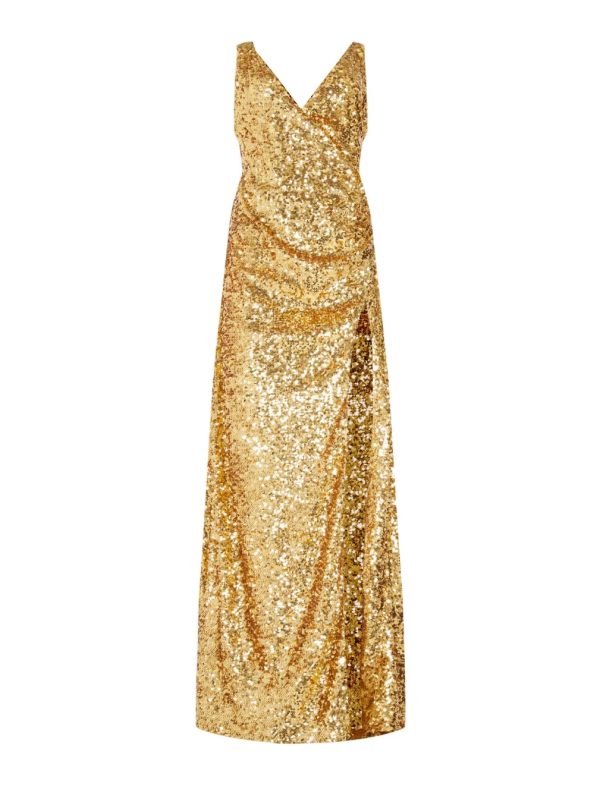 BCBG DRESS ALESSIO DRAPED SEQUIN EVENING DRESS - GOLD - Image 5