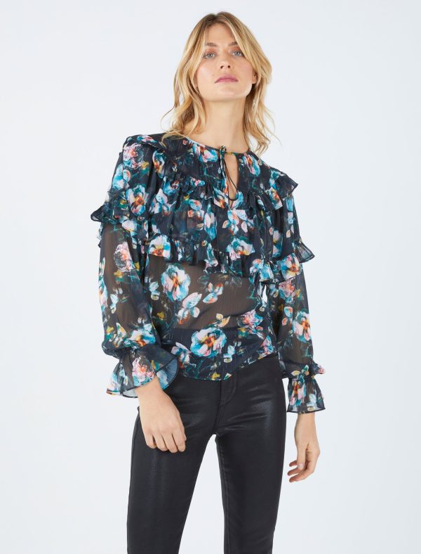 Bcbg Double Ruffle Tie Front Top