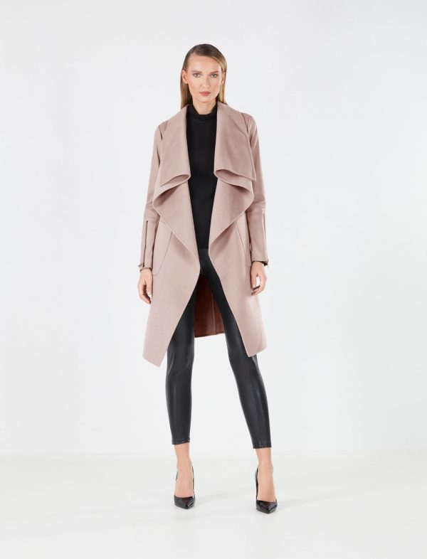 BCBG DRAPE FRONT COAT - DUSTY ROSE