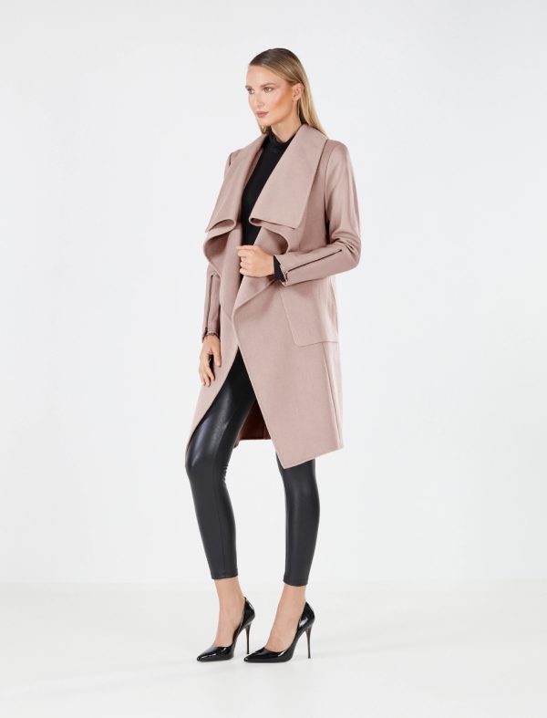 BCBG DRAPE FRONT COAT - DUSTY ROSE - Image 3