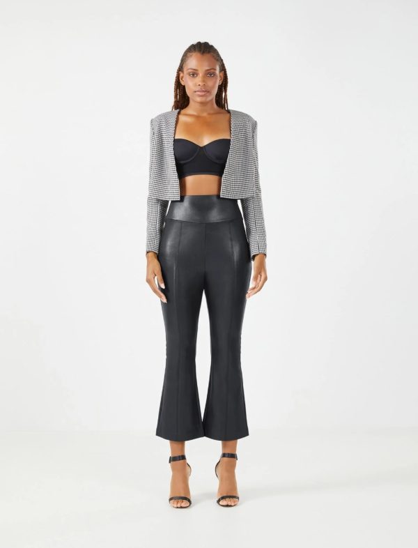 BCBG ALLEGRA FAUX LEATHER FLARE PANT - BLACK BEAUTY