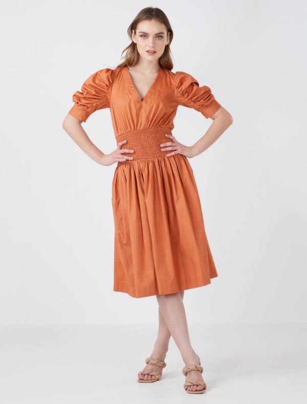 BCBG ELENY PUFF SLEEVE DAY DRESS - RAW SIENNA - Image 2