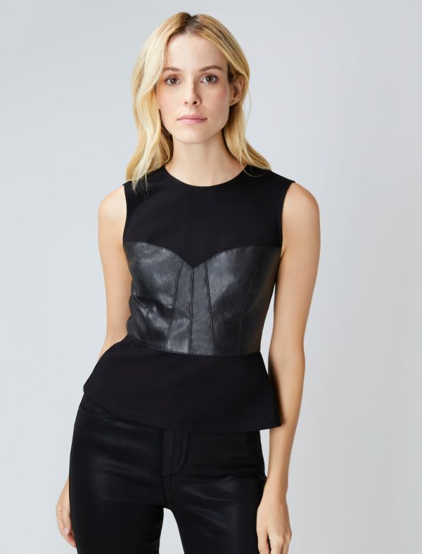 Bcbg Faux Leather Bustier Peplum Top