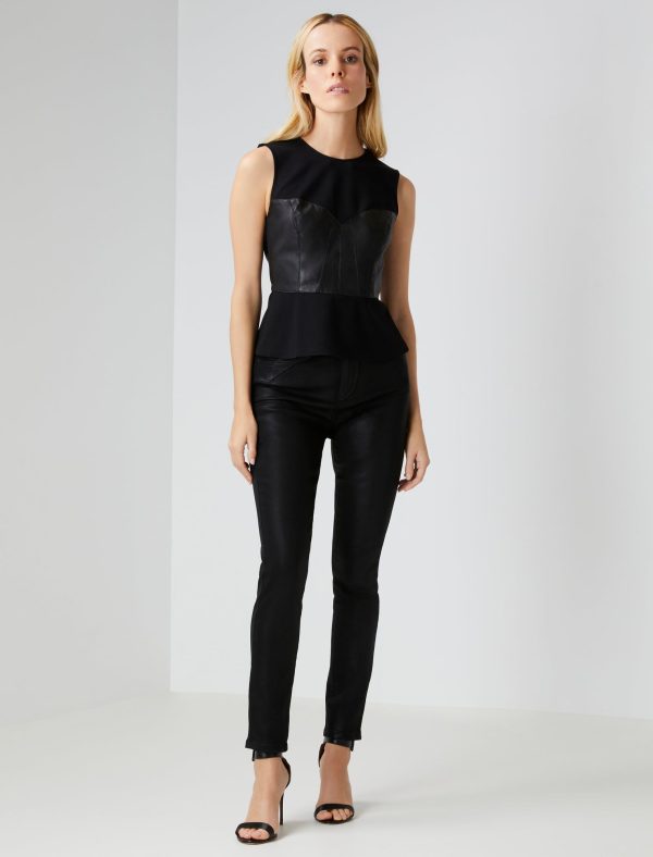 Bcbg Faux Leather Bustier Peplum Top - Image 2