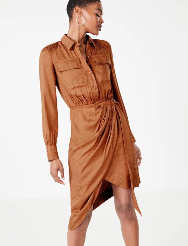 BCBG FERNANDA BUTTON-FRONT DRESS - AMBER BROWN - Image 2