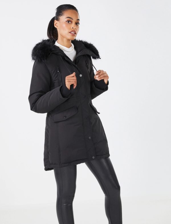 BCBG FIT-AND-FLARE HOODED PARKA JACKET - BLACK - Image 2