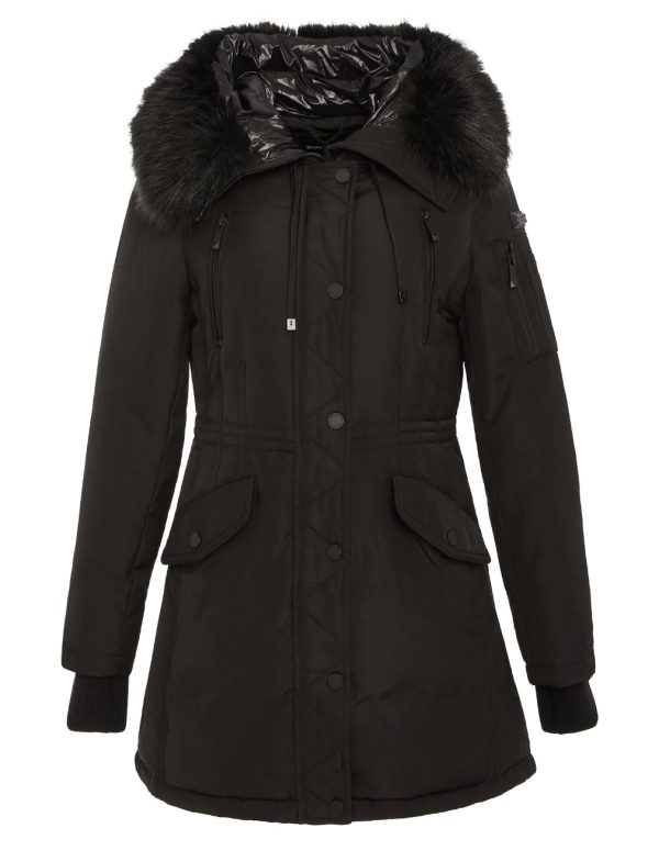 BCBG FIT-AND-FLARE HOODED PARKA JACKET - BLACK - Image 5