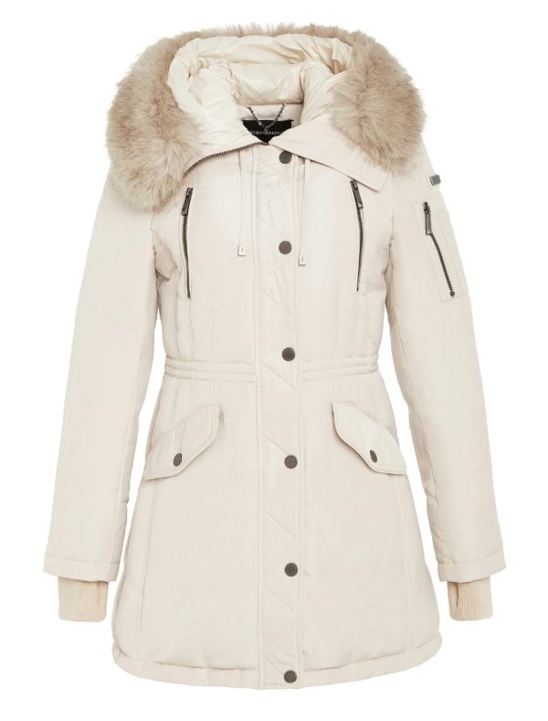 BCBG FIT-AND-FLARE HOODED PARKA JACKET - PEARL - Image 6