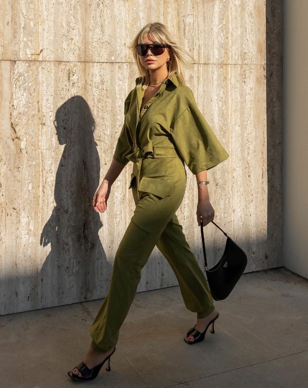 BCBG FLAVIA CARGO JUMPSUIT - OLIVE DRAB