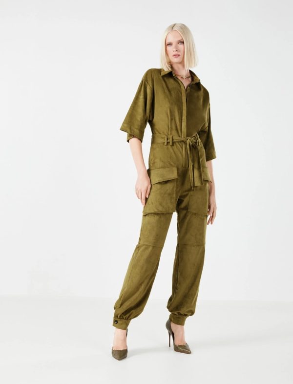 BCBG FLAVIA CARGO JUMPSUIT - OLIVE DRAB - Image 4