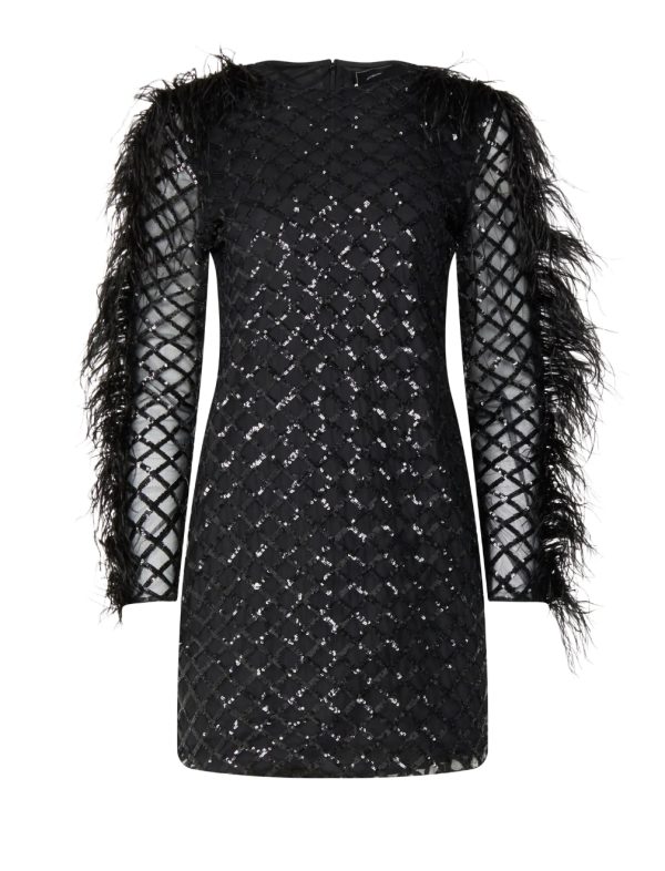 BCBG GALILEA SEQUIN FEATHER DRESS - BLACK BEAUTY - Image 4