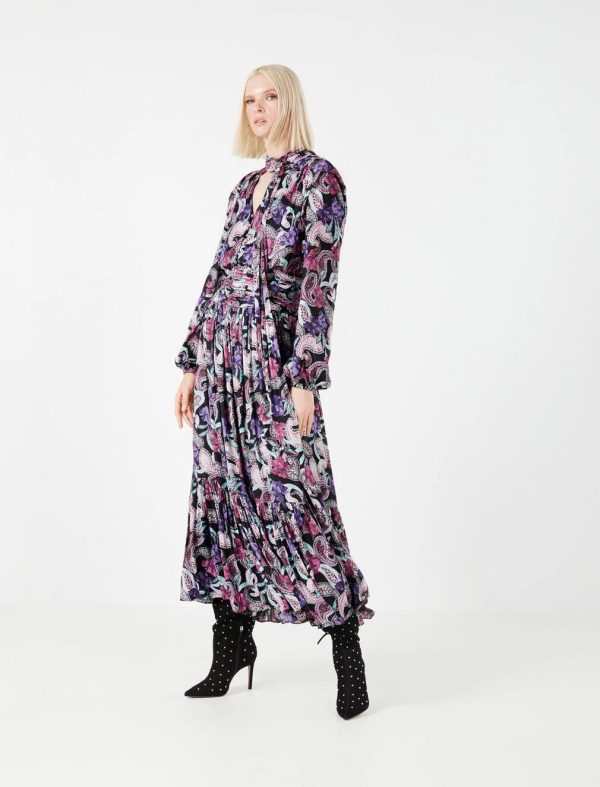 BCBG GIUSTINA DRAPED DRESS - FLORAL PAISLEY PRINT