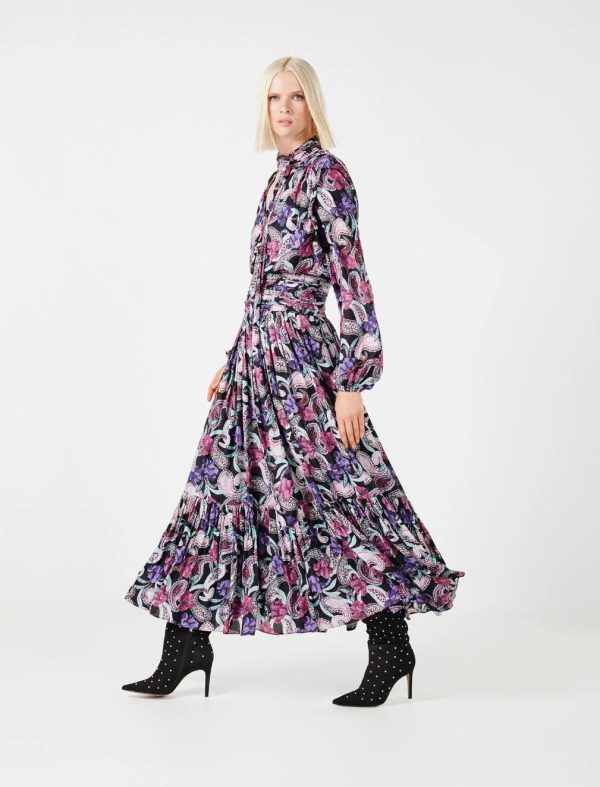 BCBG GIUSTINA DRAPED DRESS - FLORAL PAISLEY PRINT - Image 2