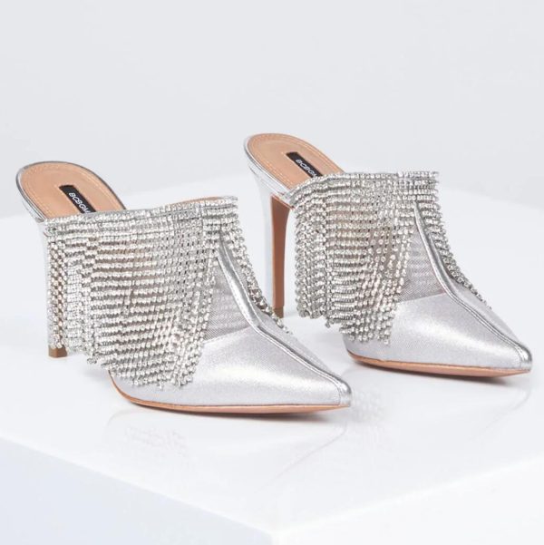 BCBG JOANA RHINESTONE MULE HEEL - SILVER