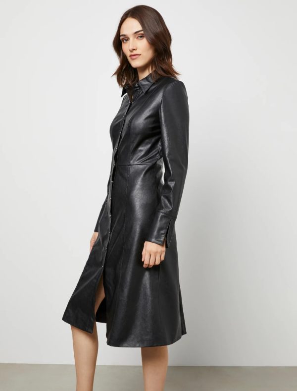 BCBG KAYCEE FAUX LEATHER DAY DRESS - BLACK - Image 4