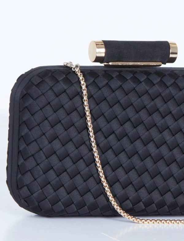 BCBG KIMORA SATIN WOVEN HARD FRAME CLUTCH - BLACK - Image 4