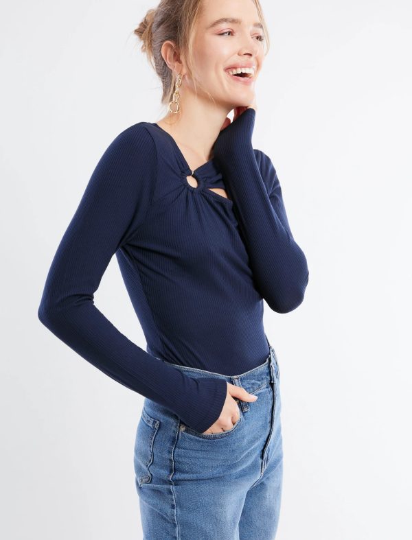 BCBG LONG SLEEVE CUTOUT O-RING TOP - NAVY BLAZER - Image 2