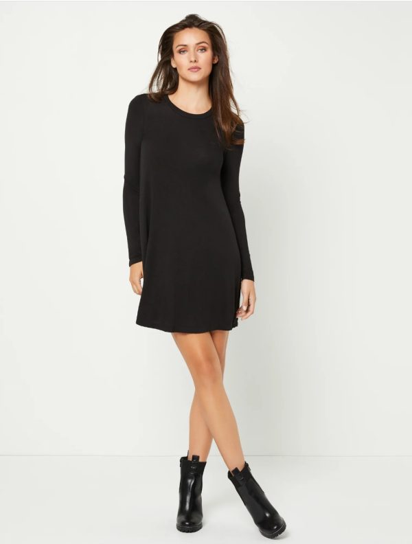 BCBG LONG SLEEVE T-SHIRT DRESS - BLACK