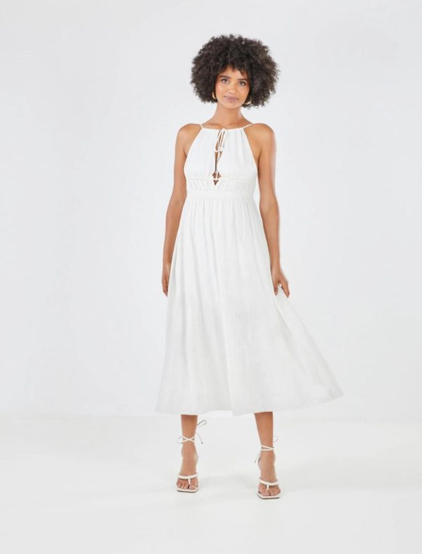 BCBG LORENZA DRAWSTRING MAXI DRESS - OFF WHITE