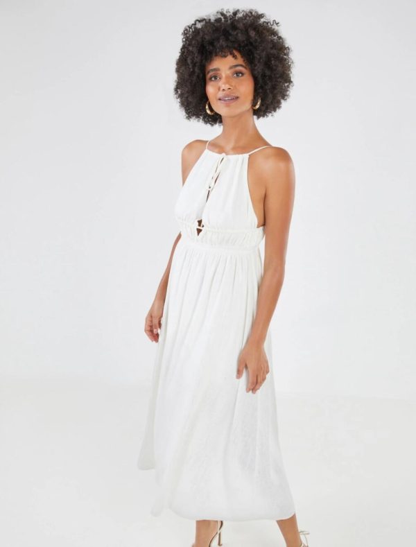 BCBG LORENZA DRAWSTRING MAXI DRESS - OFF WHITE - Image 3