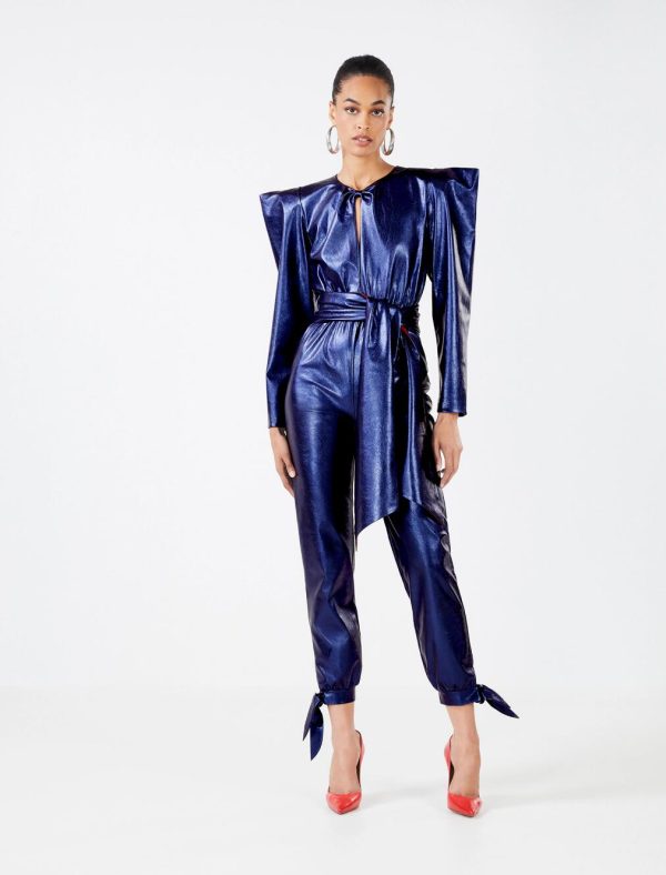 BCBG MARCA FAUX LEATHER JUMPSUIT - SPECTRUM BLUE - Image 4