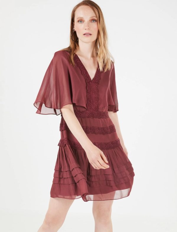 BCBG MARJORIE RUFFLED MINI DRESS - CABERNET